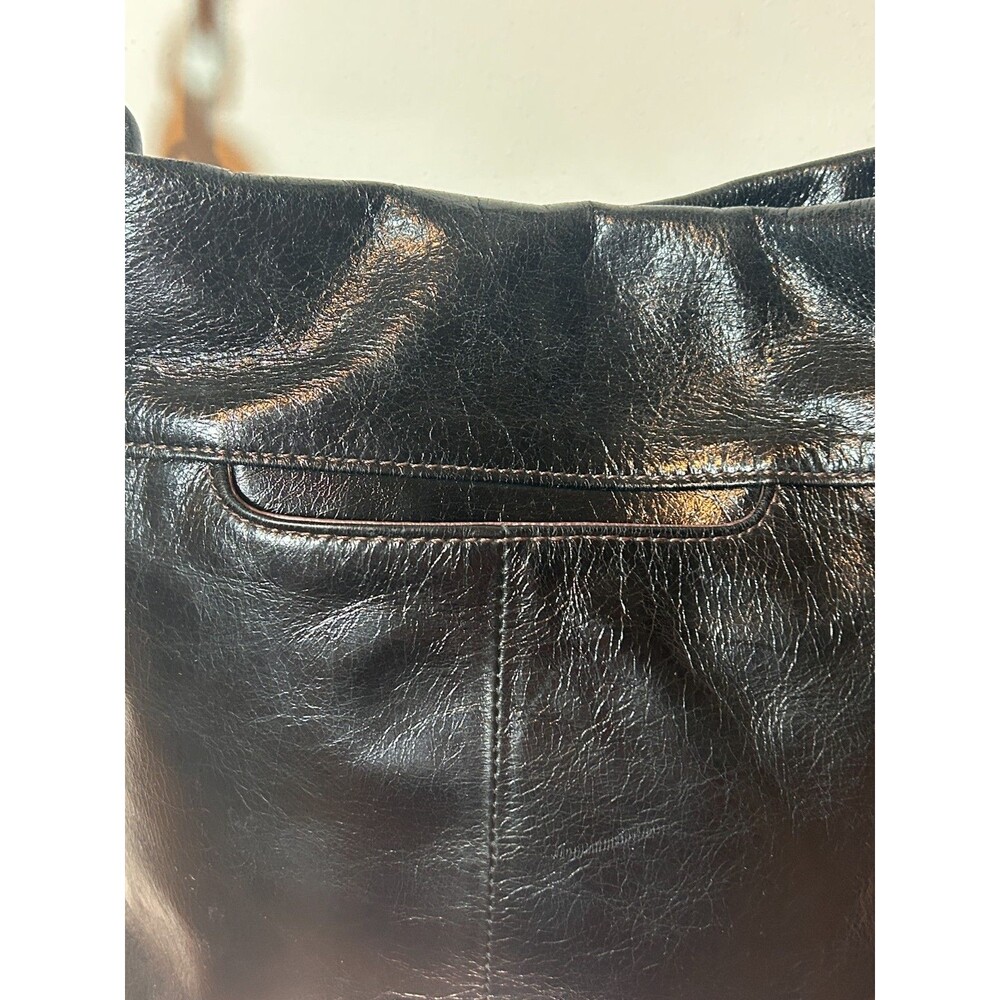 HOBO International Black Polished Leather Bucket Bag Purse Handbag - Picture 2 of 16